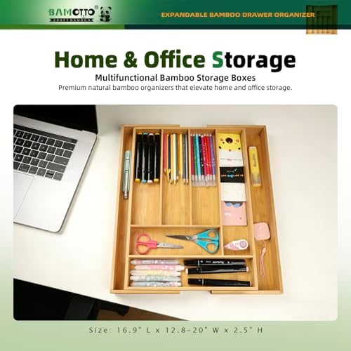 BAMOTTO CRAFTBAMBOO Expandable Bamboo Drawer Organizer for Kitchen, 8 Slot - Image 5