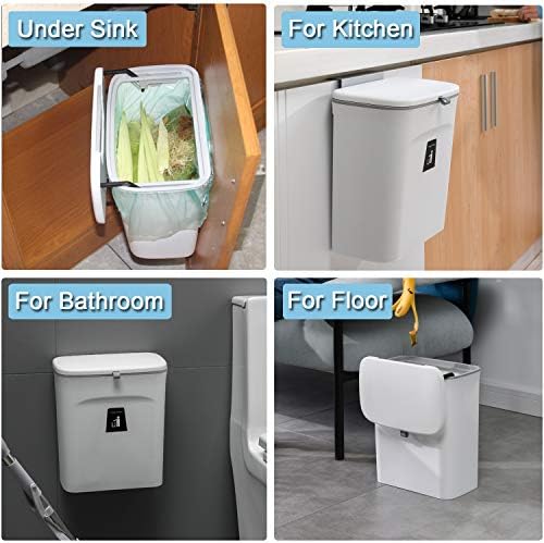 Tiyafuro 2.4 Gallon Kitchen Compost Bin for Counter Top or Under Sink, Hanging Small Trash Can with Lid for Cupboard/Bathroom/Bedroom/Office/Camping, Mountable Indoor Compost Bucket, White - Image 6