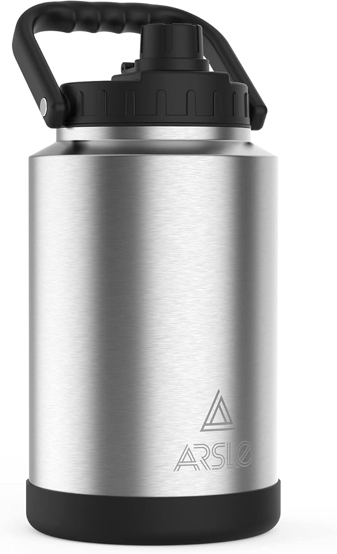 large Insulated Water Jug With Handle, One Gallon Insulated Water Bottle, 1 Gallon Stainless Steel Water Jug, Silver, 128 oz, 1 Count (Pack of 1)