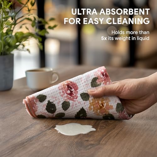 RECYCO Waffle Kitchen Towel Set of 2 - Quick Dry Microfiber Sustainable Dish Towels - Absorbent Reusable Cleaning Tea Towels - Lightweight Hand Towels,16”x 28”, Rose Plaid - Image 4