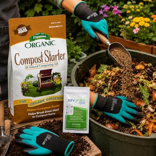 Espoma Compost Starter, Natural & Organic Composting Aid with My Garden Pool Soil PH Test Strips and Gardening Claw Gloves 4 LBS - Image 4