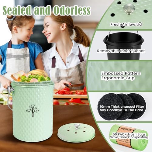 AOSION Countertop Compost Bin, Odor-Free Food Waste Container with 50 Bags - Image 4