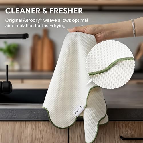 RECYCO Waffle Kitchen Towel Set of 2 - Quick Dry Microfiber Sustainable Dish Towels - Ultra Absorbent Reusable Cleaning Tea Towels - Lightweight Hand Towels,16”x 28”, Lorden Green - Image 4