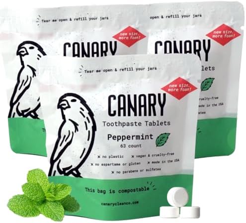Canary Nano Hydroxyapatite Toothpaste Tablets Peppermint - Remineralizing, Fluoride Free, All Natural Tabs with Xylitol - Great for Travel, Plastic Free - 189 Count by Canary