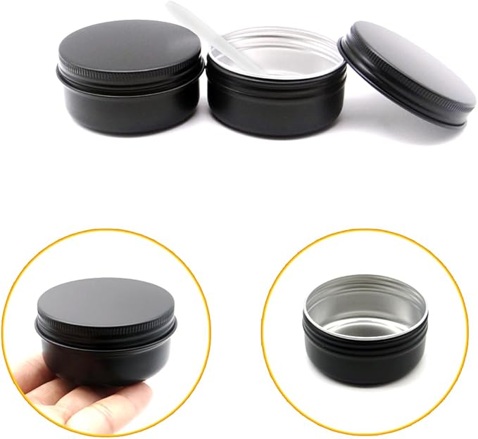 10pack 50ml Aluminum Tin, 50 Gram Black Container Leak Proof Cosmetic Jars, 50g Small Makeup Containers Round Screw Lids for Cosmetic, Salves, Lip Balms, Toner, Cream, Candle, Tea, Beads, Wax