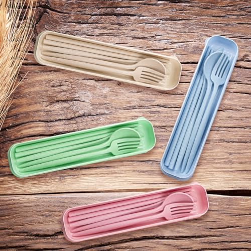 ELANE 4 Sets Reusable Travel Utensils Set with Case,Camping Cutlery Set Reusable Cutlery Set with Case,Utensil Sets for Lunch Picnic Daily Use Outdoor - Image 3