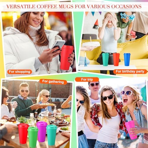 Honeydak 45 Pack 16 oz Reusable Coffee Cups with Lids Water Bottle Iced Coffee Travel Mug Reusable Portable Plastic Tea Tumblers Bulk for Hot and Cold Drinks Birthdays Party (Classic,Rich Colors) - Image 6