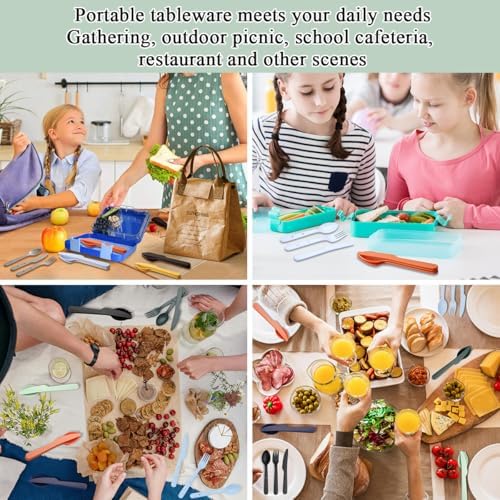 Kyraton Travel Utensils Set for 8, Reusable Plastic Spoons Forks Knives Snapped Together for Portable & Space-Saving Design Cutlery Silverware for Travel, Picnic, Camping, Work, Lunch Boxes - Image 7