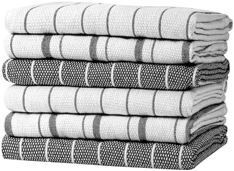 Zeppoli Classic Kitchen Towels - 6 Pack 100% Natural Cotton Towel Set, Reusable Wash Cloths, Absorbent Dish Towels, Machine Washable Hand Towels, Kitchen Essentials, 20" x 28" - Black VAR by Zeppoli