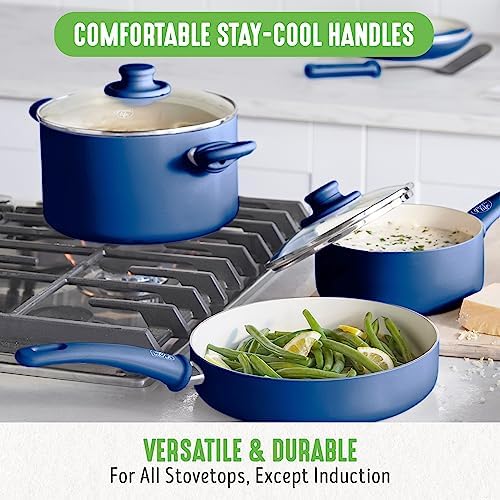 GreenLife Soft Grip 23 Piece Kitchen Cookware Pots and Frying Saucepans Set, Healthy Ceramic Nonstick PFAS and PFOA-Free, Dishwasher and Oven Safe, Even Heating, Easy Clean, Warp Control, Blue - Image 6