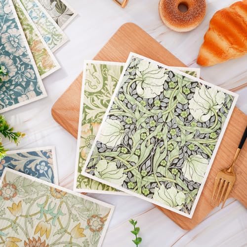 8 Packs Foliage Swedish Dishcloths, Blue Green Floral, 7 x 8 Inch - Image 4