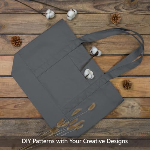 TOPDesign 6-Pack Canvas Tote Bags with an External Pocket, Reusable Grocery Shopping Bags, Top Zipper Closure, Daily Essentials (Grey) - Image 4