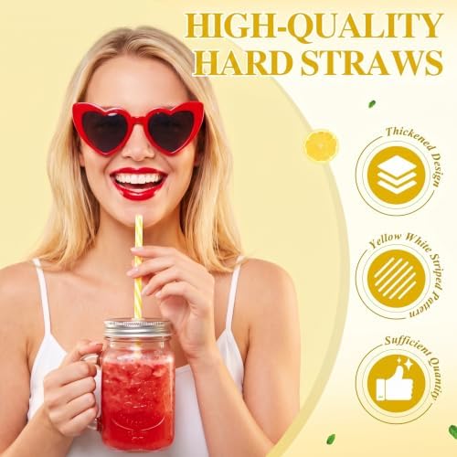 Honeydak 50 Pcs Reusable Plastic Straws Bulk,Yellow and White Stripe - Image 3