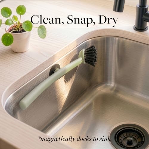 Earth & Mango Magnetic Dish Brush & Scraper, Snaps to Sink, Moss Green - Image 2