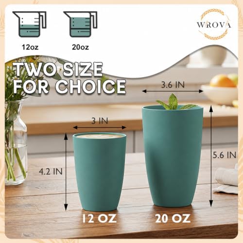 Wrova Wheat Straw Cups 6 PCS Good Alternative to Plastic Reusable Cups 12 oz Unbreakable Drinking Cup Reusable Dishwasher Safe Water Plastic Glasses Green - Image 3