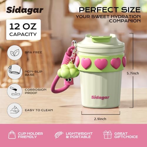 12 oz Insulated Coffee Tumbler with Lid, Cute Travel Mug, Neo Green - Image 2