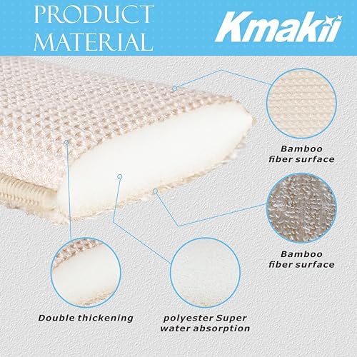 KMAKII Bamboo Kitchen Sponges,Dish Sponge,Super Absorbent Cleaning Sponges, Pack of 12 - Image 3