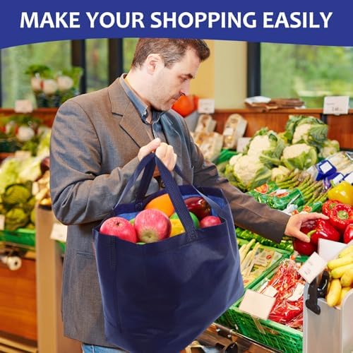 50 Pcs Reusable Tote Bag with Handles Bulk Extra Large Non Woven Grocery Shopping Bags for Boutiques Retail Store(Navy) - Image 2