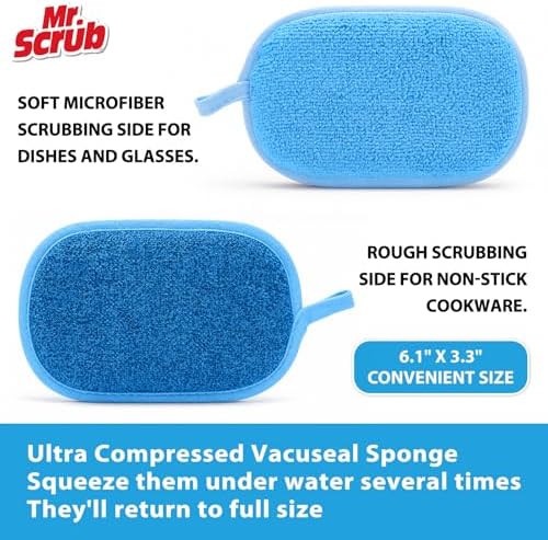 Mr. Scrub Sponges Kitchen Dish Sponge for Washing Dishes Cleaning Kitchen, 5 Pack, Non Scratch, Rough Scrubbers Side for Non-Stick Cookware, Soft Microfiber Scrub Side for Dishes, Multicolor - Image 5