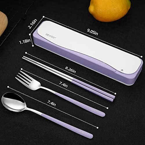 DEVICO Travel Utensils with Case, 4Pcs Portable Silverware Set for Work, 18/8 Stainless Steel Reusable Cutlery, Korean Spoon and Chopsticks Fork for Camping, School, Lunch Box Accessories (Purple) - Image 3
