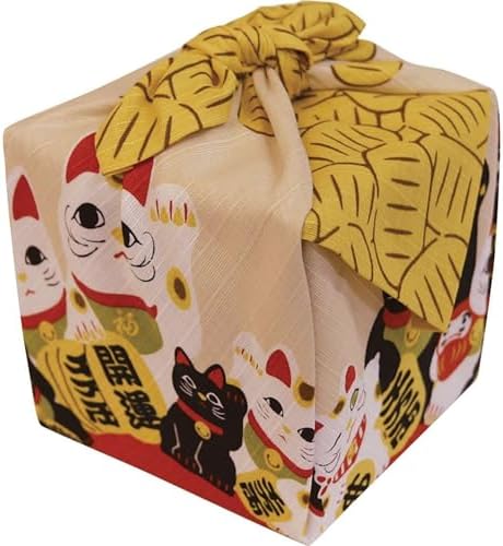 Furoshiki Japanese Wrapping Cloth, Large Size 27.6x27.6 Inch, Reusable Gift Wrap, Eco-Friendly Fabric for Bento Bag, Wine Bottle, Table Decor Washable & Wrinkle Resistant (Lucky Cats, 27.6"x27.6") by Unknown