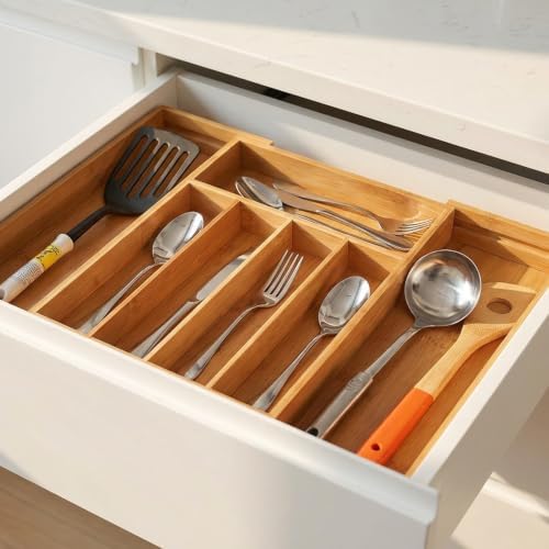 Utoplike Bamboo Cutlery Silverware Tray, Small Utensils Drawer Organizer - Image 4