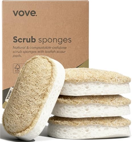 Vove Scrub Sponges 8 Pack, Natural Loofah and Cellulose with Cotton by Vove