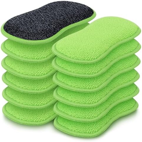 HOMEXCEL Dish Sponge 12 PK, Microfiber Kitchen Sponges for Cleaning, Green by HOMEXCEL
