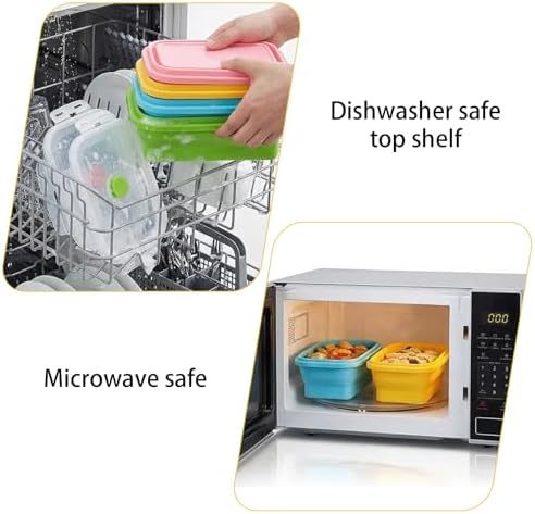 8 Pcs silicone food storage containers, 17 Oz/500 Ml Silicone Bowls for Camping with Airtight Lids, BPA-Free Square Bowls for Meal Prep, Freezer Dishwasher Microwave Safe, 4 Colors - Image 4