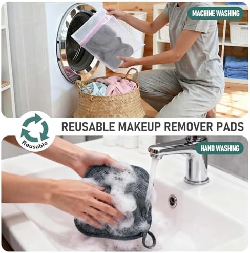 12 Pack Makeup Remover Cloth, 6" x 6" Reusable Makeup Remover Towels Face Washcloth for Washing Face, Makeup Remover Pads Cosmetic Face Wash (Grey) - Image 6
