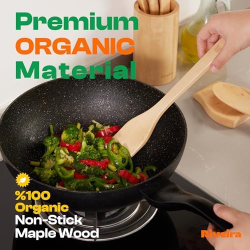 Riveira Maple Wooden Spoons for Cooking Set of 3 – Natural Maple Wooden Cooking Utensils, Wooden Spatula, Wooden Spoon - Premium Quality Utensil Set for Non-Toxic Cooking - Image 2