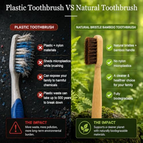 Horse Bristle & Bamboo Toothbrushes 6-Pack (Soft) - Image 2
