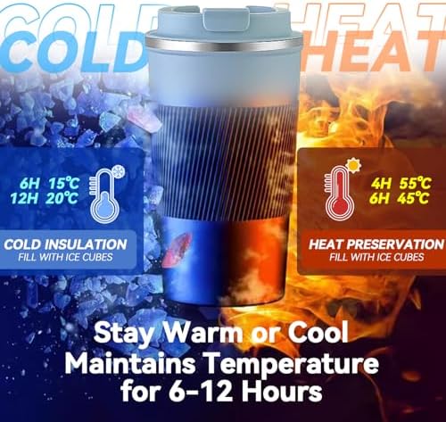 12OZ Travel Coffee Mug Insulated Coffee Cup with Spill Leak Proof Lid, Portable Stainless Steel Tumbler Reusable Hot and Cold Water Mug for Car, Daily, Camping- Light Blue - Image 6
