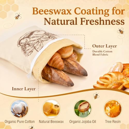 2 Pack XL Beeswax Bread Bags with Bowl Cover & Cleaning Sponge Set - Image 3