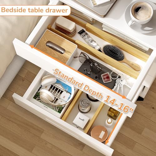 BAMEOS Bamboo Expandable Drawer Dividers – Fits 13.3"–19" Drawers, 2" High, Set of 4 | Spring-Loaded Bamboo Separator for Kitchen Island, Bathroom Vanity & Dresser Drawers - Image 6