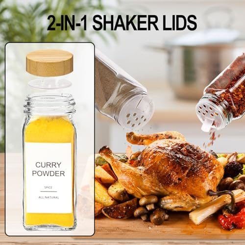 Glass Spice Jars with Bamboo Lid & 398 Label for Cabinet & Drawer Organizer - Image 5
