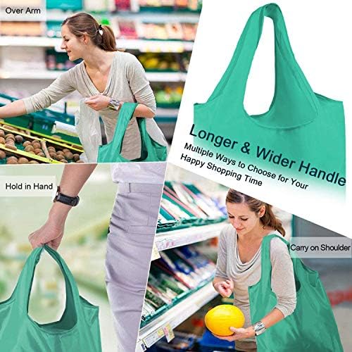 BeeGreen Groceries Reusable Bags for Shopping Compact Cute Solid Color Cloth Grocery Totes Set of 12 Fold up Packable Recycling Shopper Baggies w Zipper Carry Pouch for Supermarket - Image 2