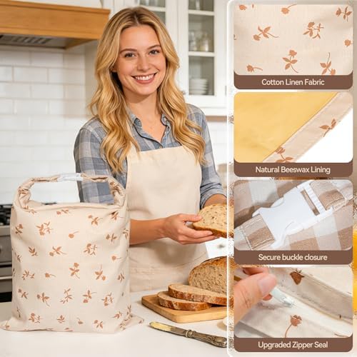 2 Pcs Beeswax Sourdough Bread Bags for Homemade Bread, XL 17x13 Inches - Image 3