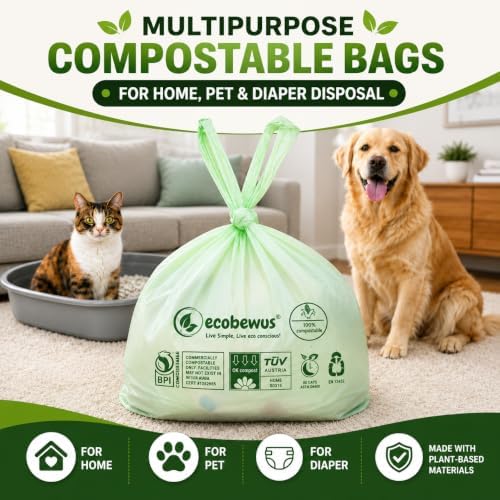 1.6 Gallon Certified Compostable Food Scrap Bags, Handle Tie (120 Bags), Small Kitchen Compostable Trash Bags, BPI Certified, TÜV OK Compost HOME Certified, Meets ASTM D6400 (120 ct.) - Image 5