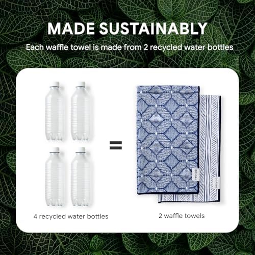 RECYCO Waffle Kitchen Towel Set of 2 - Quick Dry Microfiber Sustainable Dish Towels - Ultra Absorbent Reusable Cleaning Tea Towels - Lightweight Hand Towels,16”x 28”, Indigo Harmony - Image 5
