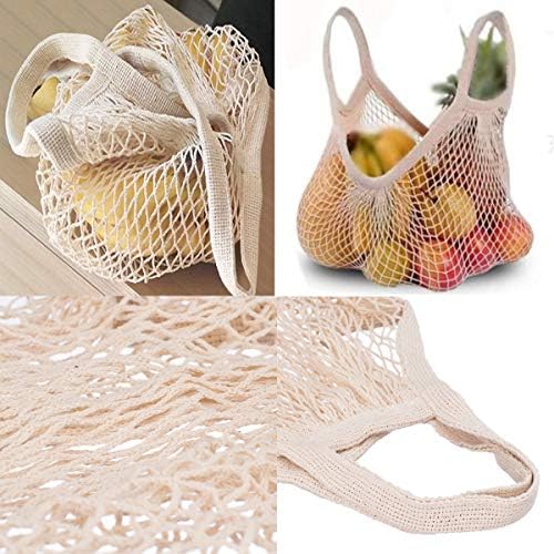 Ahyuan Reusable Cotton Mesh Grocery Bags Cotton String Bag Net Shopping Mesh Bags Pack of 3 (Beige) - Image 3