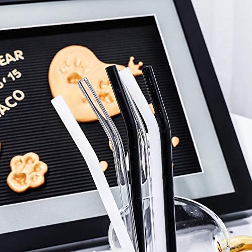 Reusable Glass Straws - 9" L x 8 mm W - Smoothie Drinking Straws for Smoothie, Milkshakes, Pack of 6 with 1 Cleaning Brush (black white transparent) - Image 5