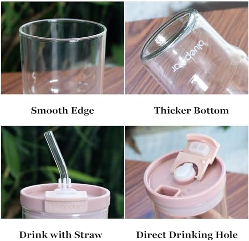 Glass Cups with Lids and Straws,16oz/480mll Reusable Iced Coffee Glasses & Juice Bottles,Cold Brew Tumblers with Leakproof Lids,BPA-Free Glass Jars for Juicing,Matcha,Flower Tea,Smoothie (Pink) - Image 5