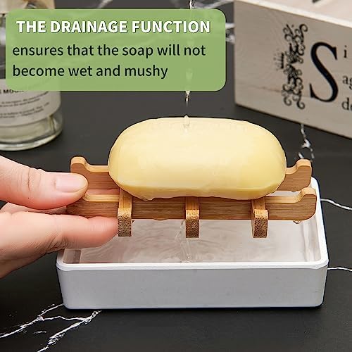 Bamboo Soap Dishes for Shower Wooden Soap Bar Holder for Bathroom Soap Tray Easy to Clean, Durable and with Non-Slip Pads(Single White Square) - Image 3