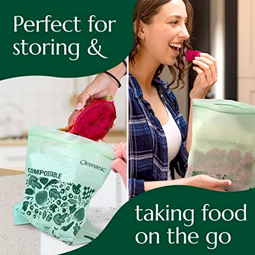 Cleanomic Compostable* Quart Size Food Storage Bags (25 Eco Zip) Freezer and Leak Proof, Also Available Gallon, Snack and Sandwich Size Bags - Image 6