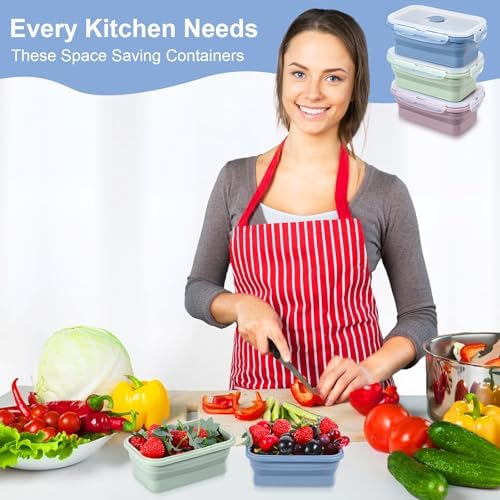 6 Pcs Silicone Food Containers 18.6 oz Collapsible Storage Containers with Airtight Lids Stacking Meal Prep Lunch Leftover Food Fruits Storage Foldable Box for Freezer Microwave Dishwasher Safe - Image 6
