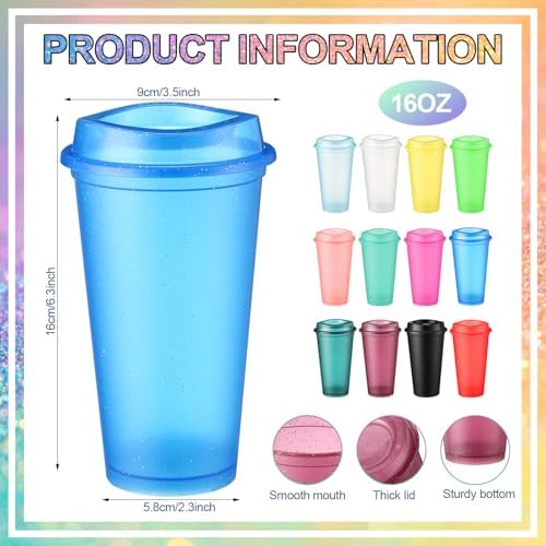 Honeydak 45 Pack 16 oz Reusable Coffee Cups with Lids Water Bottle Iced Coffee Travel Mug Portable Plastic Tea Tumblers Bulk for Hot and Cold Drinks Birthdays Party (Fluorescent Color,Stylish) - Image 3