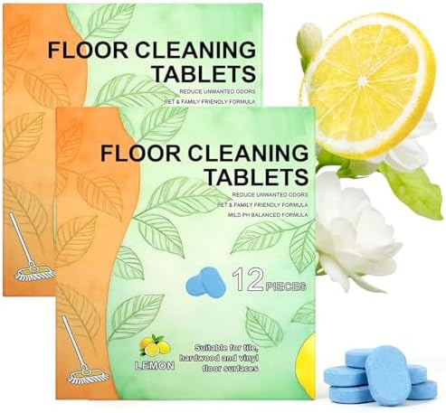 New 24 pcs Floor Cleaner Tablets Hard Floor Cleaner Tablets Pre-Measured Dissolvable Cleaning Solution for Multiple Hard Floors, Tile, Vinyl, Hardwood, Compatible with Robot Mops & Wet/Dry Vacuums by OJJ