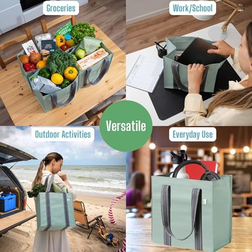 VENO 2/4 Pack Compact Reusable Grocery Shopping Bags with Hard Bottom - Image 2