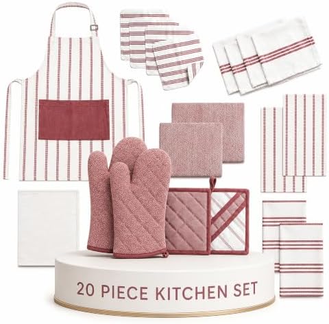 20Pc Kitchen Towels and Dishcloths Sets, Kitchen Essentials For Home- Pink by SaltEarth